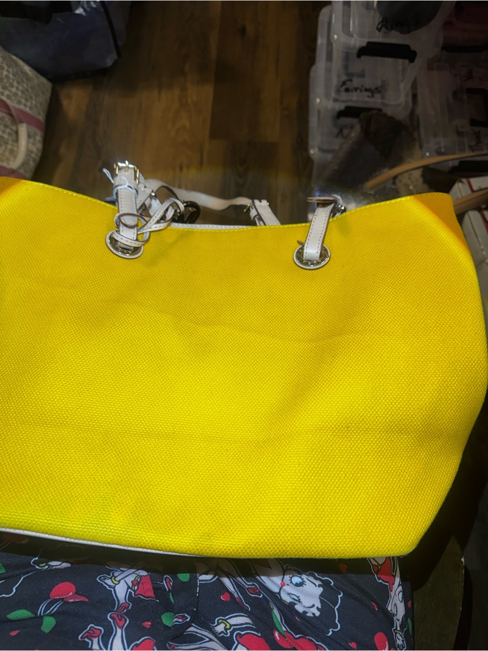 Michael Kors Mustard Canvas Tote with Tan Leather Straps - Picture 9 of 13